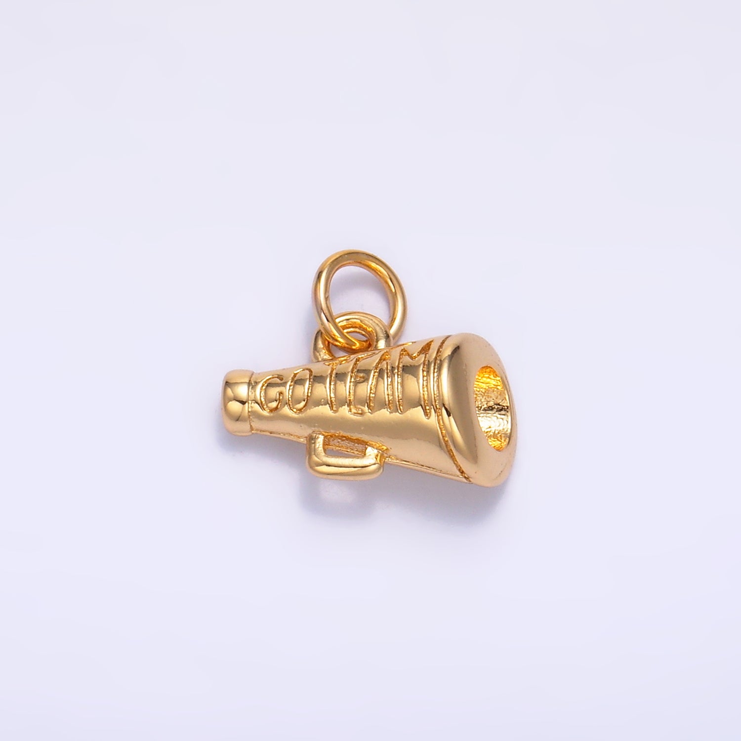 24K Gold Filled "Go Team" Script Engraved Megaphone 3D Multidimensional Charm | W232