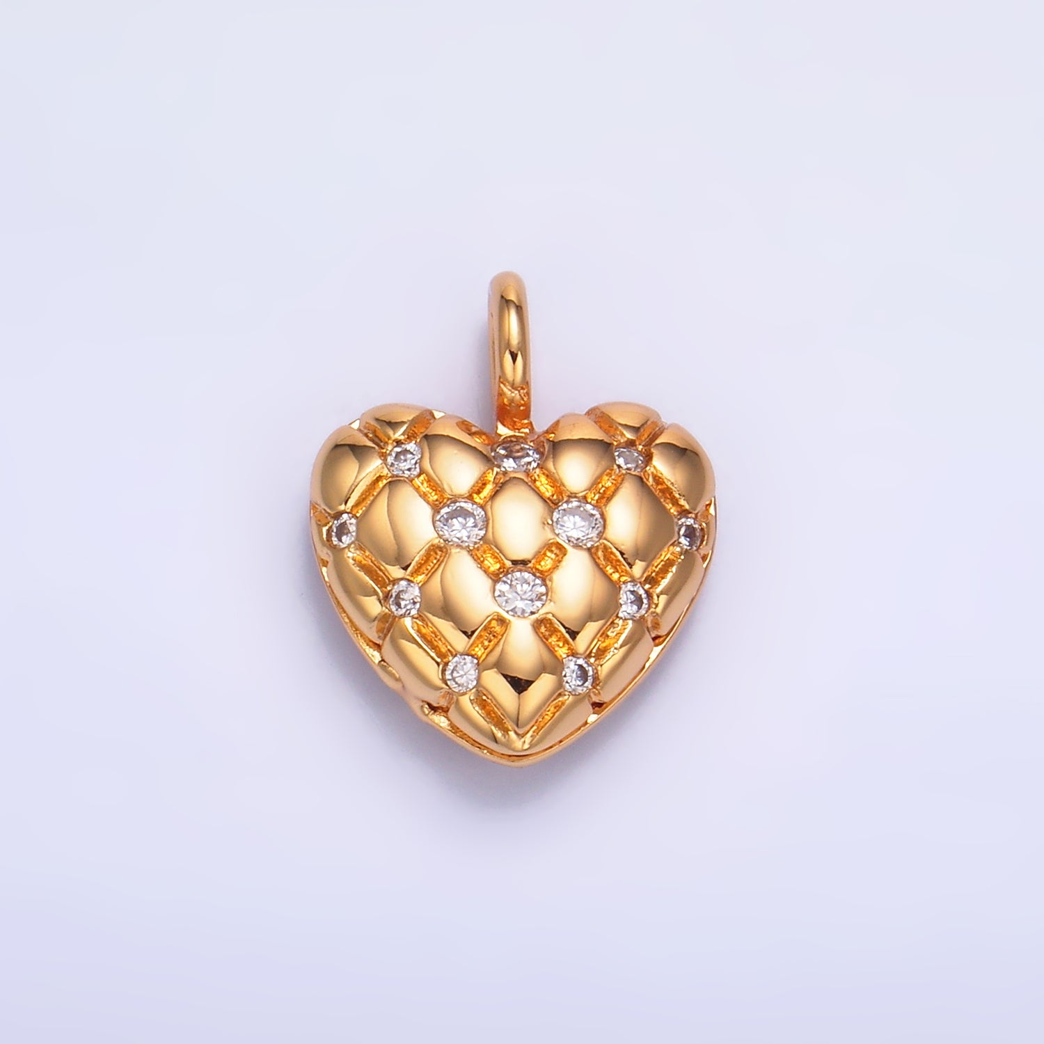 24K Gold Filled Clear, Multicolor CZ Quilted Heart Charm | W262 W263