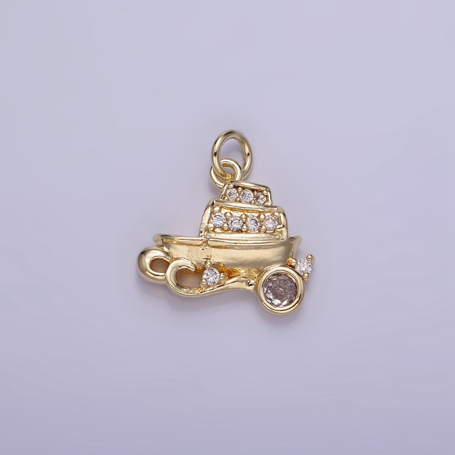 14K Gold Filled 14mm Vehicle Motor Sea Boat CZ Micro Paved Charm in Gold & Silver | W537