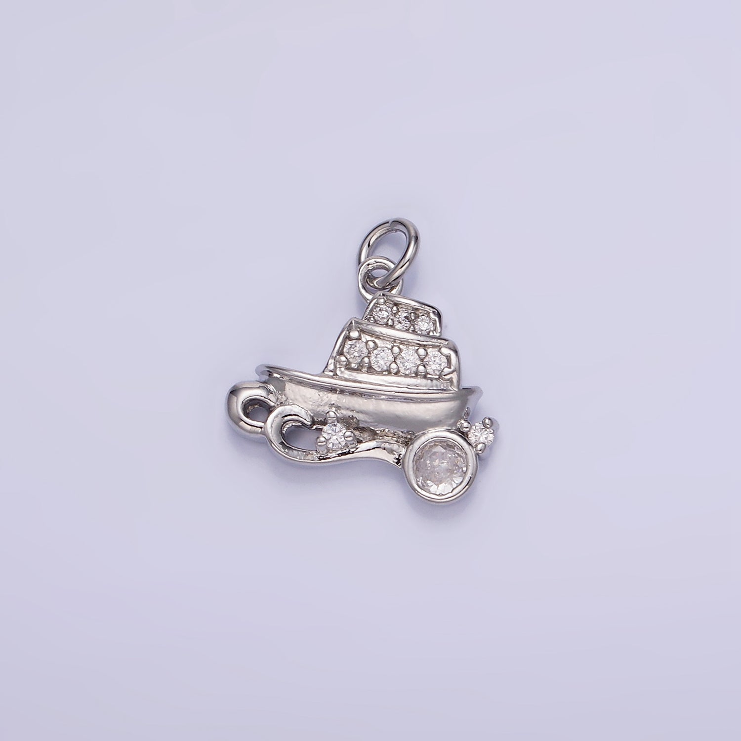14K Gold Filled 14mm Vehicle Motor Sea Boat CZ Micro Paved Charm in Gold & Silver | W537