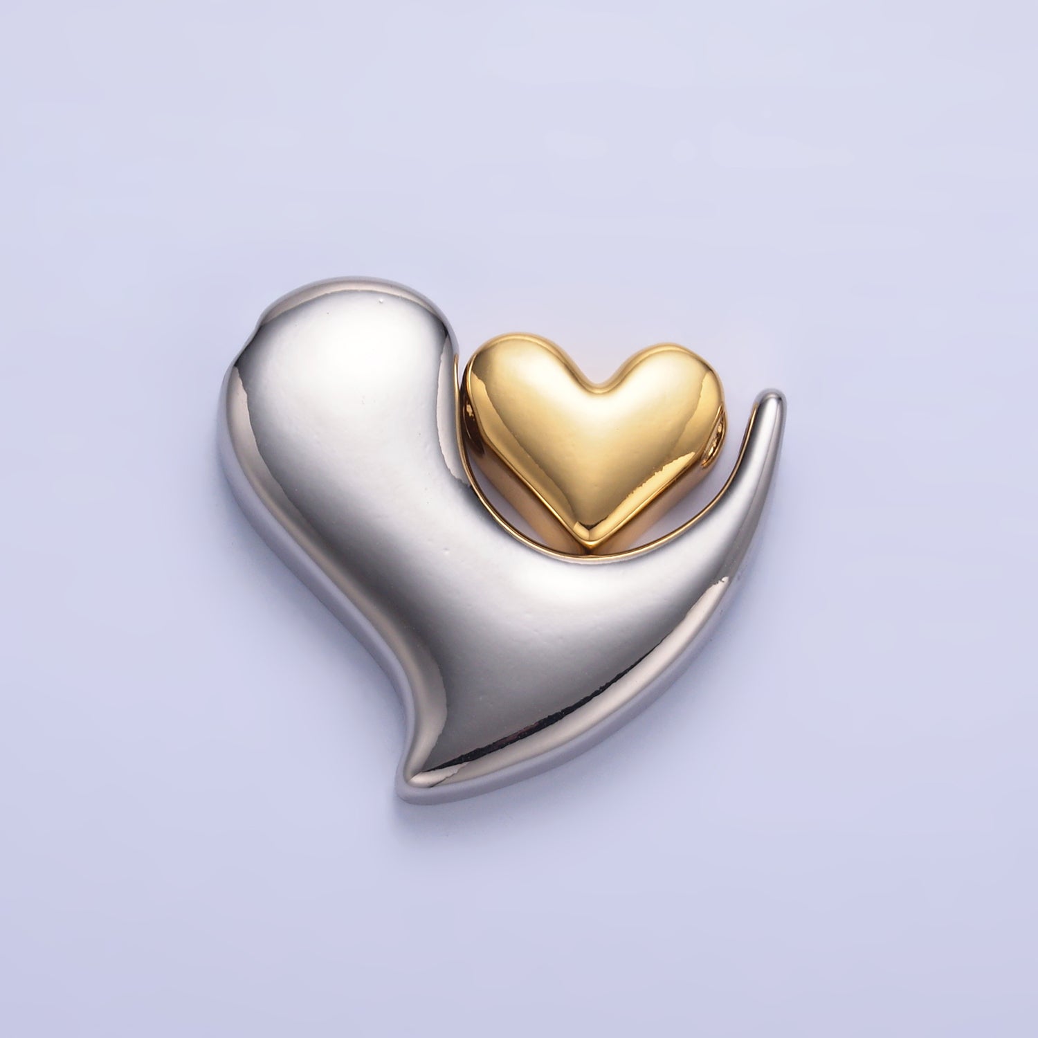 24K Gold Filled Double Heart Geometric Mixed Metal Slide Charm Set | W824