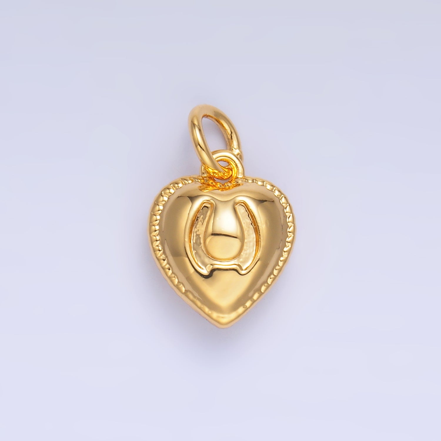 24K Gold Filled Horseshoe Heart Puffy Charm in Gold & Silver | W826