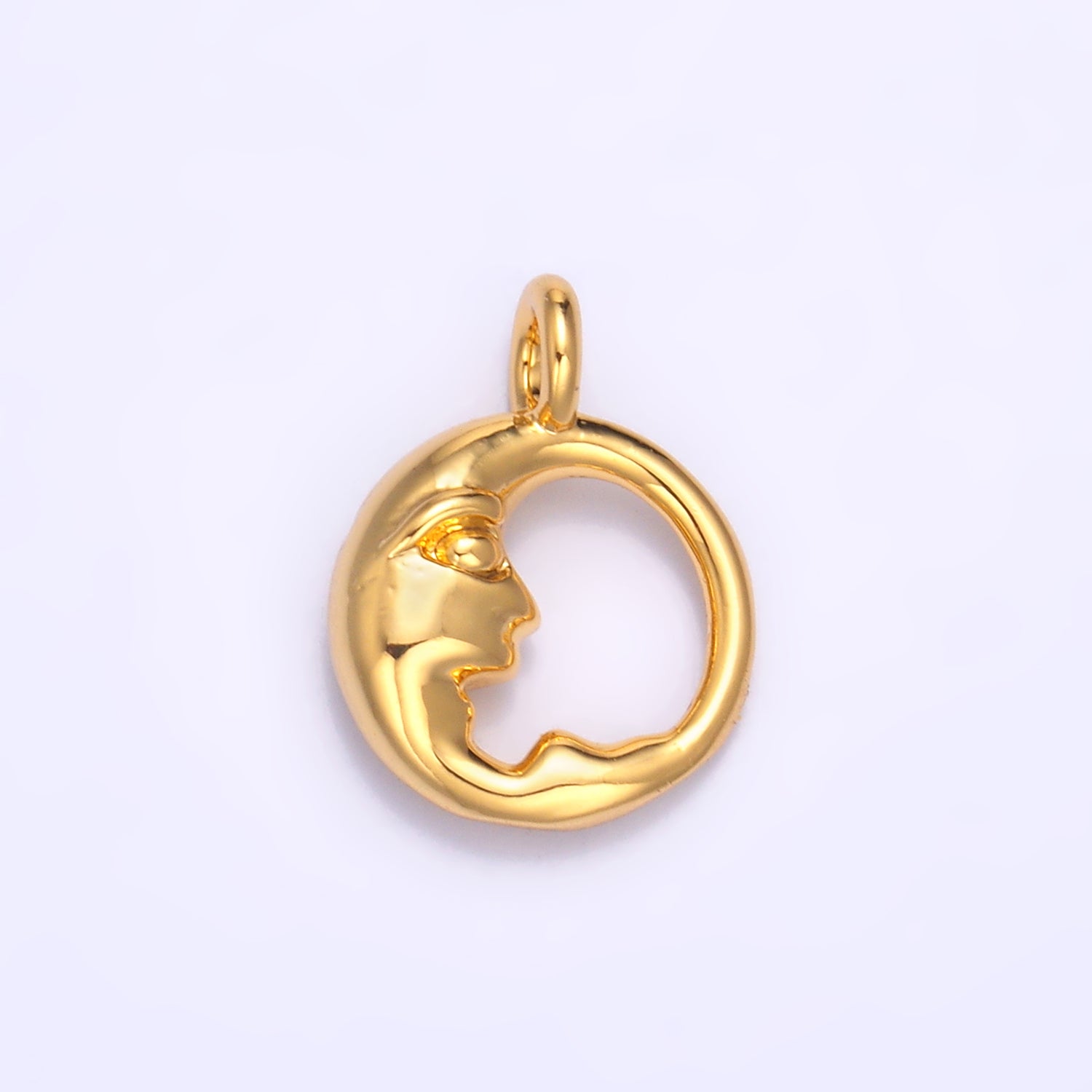 24K Gold Filled Crescent Moon Face Open Round Charm in Gold & Silver | W832