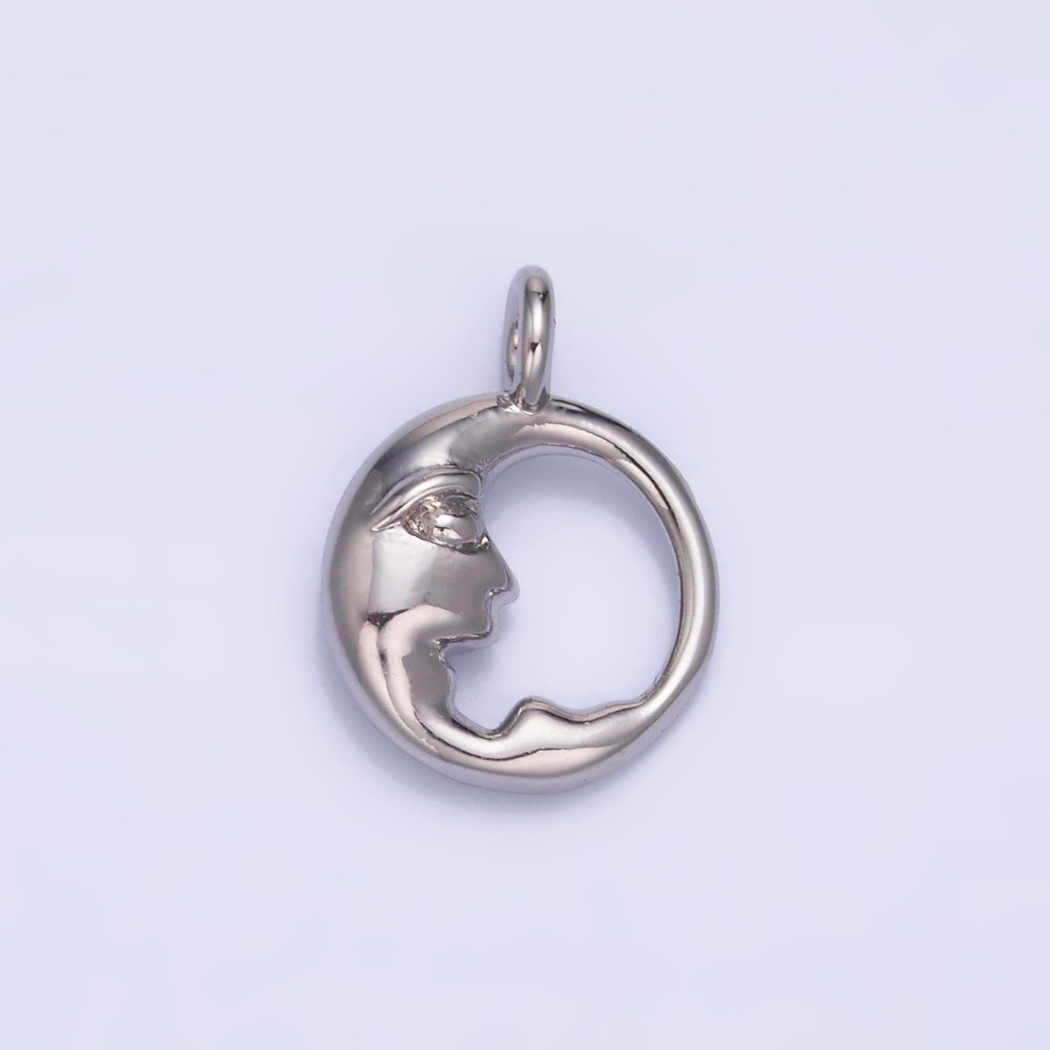 24K Gold Filled Crescent Moon Face Open Round Charm in Gold & Silver | W832