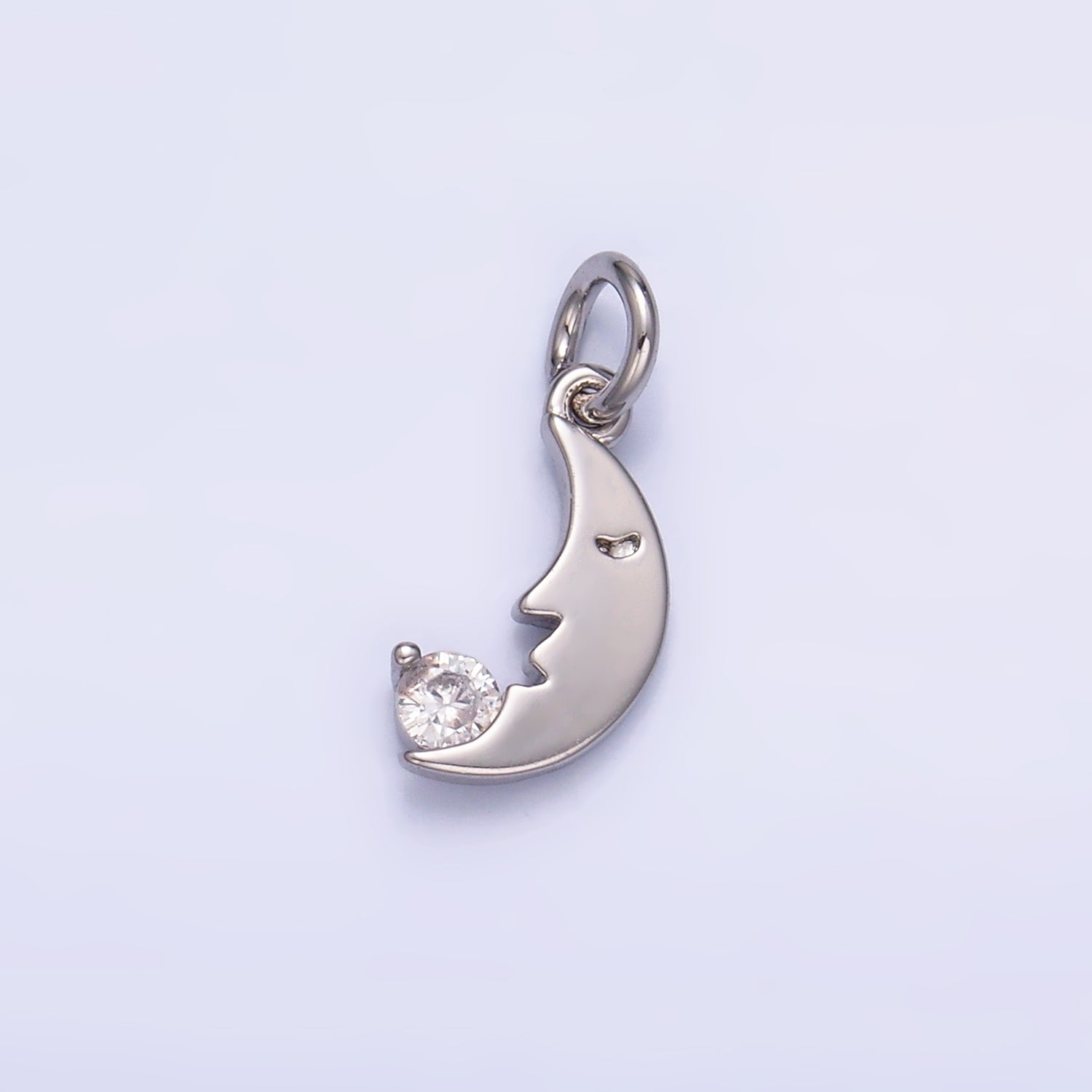 24K Gold Filled CZ Celestial Crescent Moon Face Charm in Gold & Silver | W834