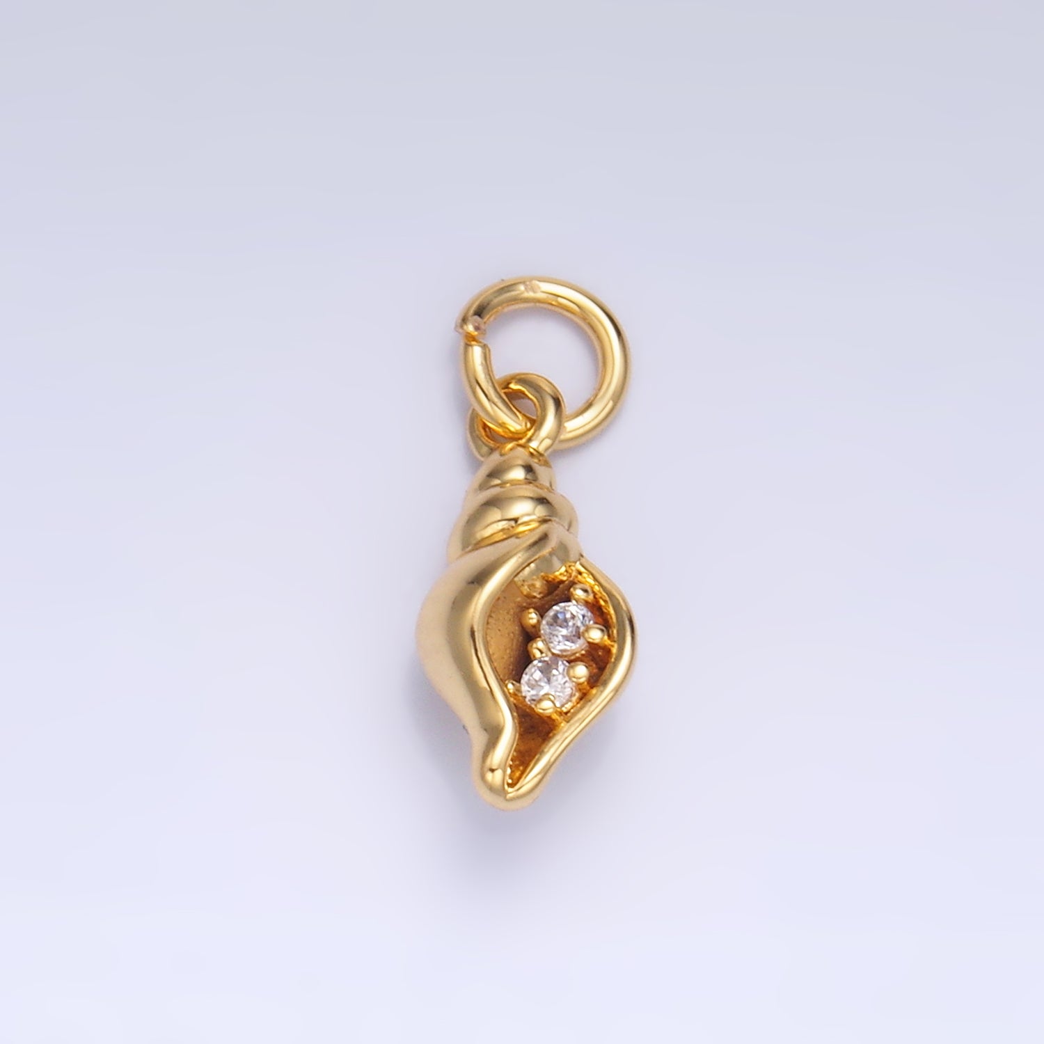 24K Gold Filled Clear CZ Conch Sea Shell Charm in Gold & Silver | W878