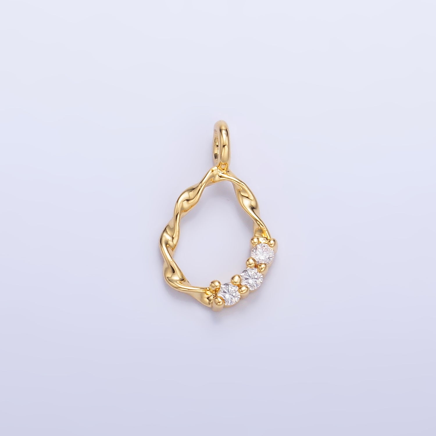 24K Gold Filled Clear Clear CZ Molten Twist Charm in Gold & Silver | W888