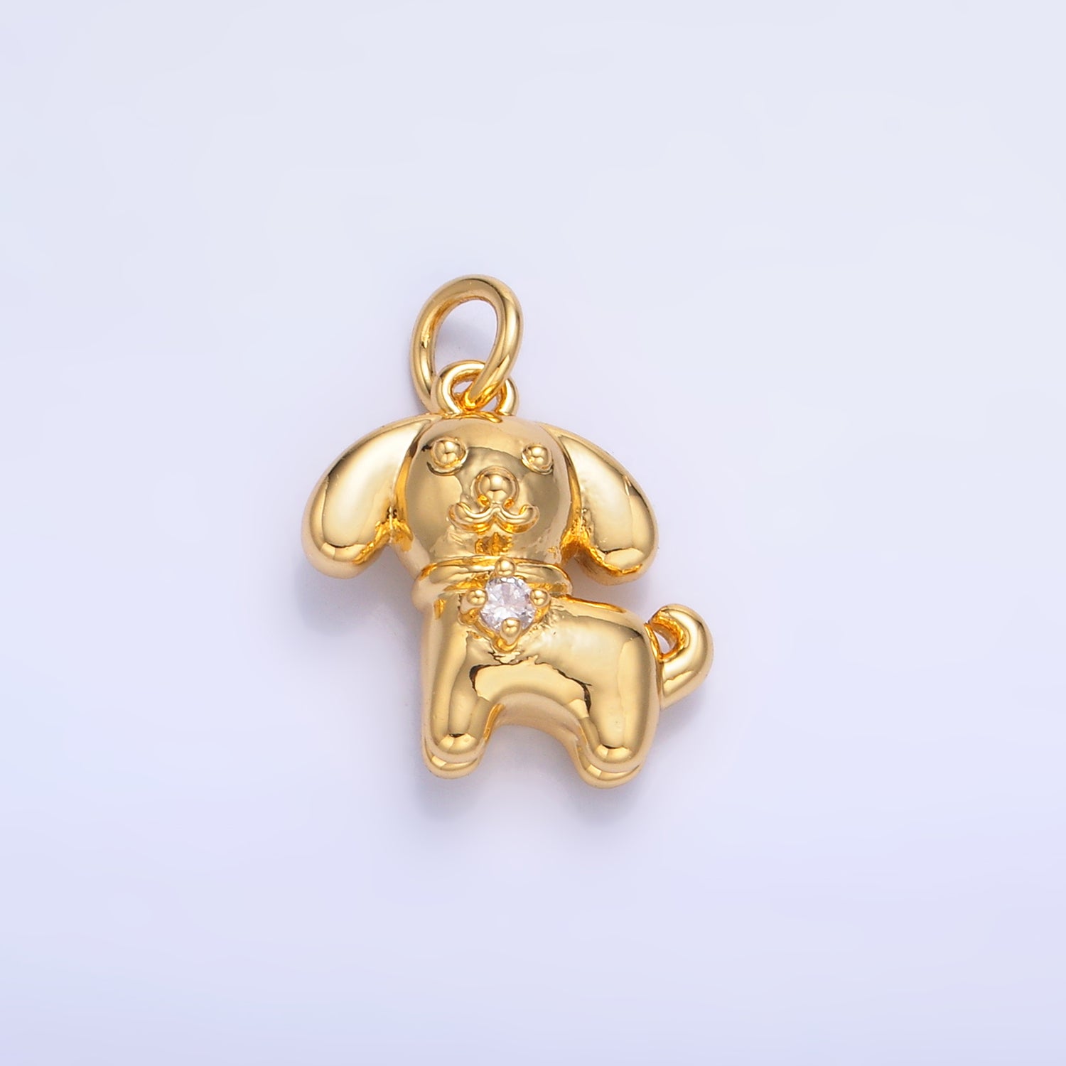 24K Gold Filled CZ Dog Pet Animal 3D Multidimensional Charm in Gold & Silver | W891