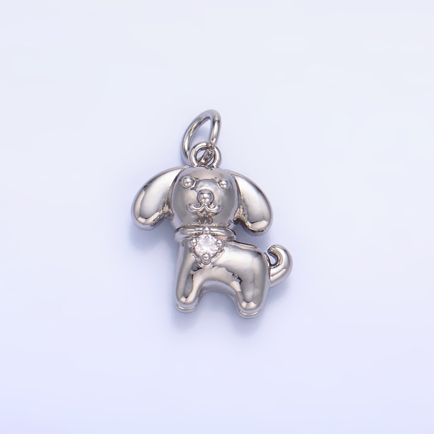 24K Gold Filled CZ Dog Pet Animal 3D Multidimensional Charm in Gold & Silver | W891