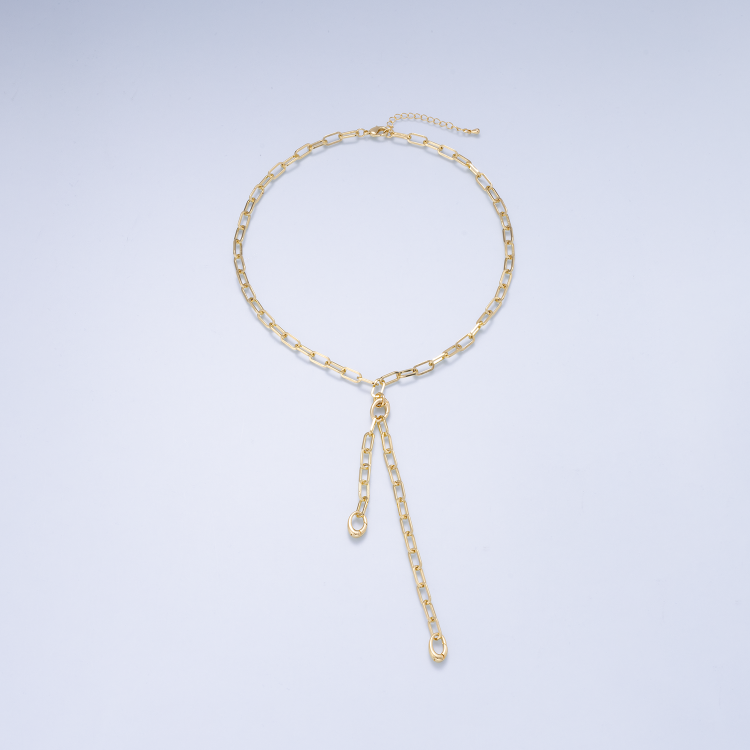 16K Gold Filled 5mm Minimalist Double Drop Lariat Paperclip Chain Push Gate Charm Holder 16 Inch Necklace | WA-00135