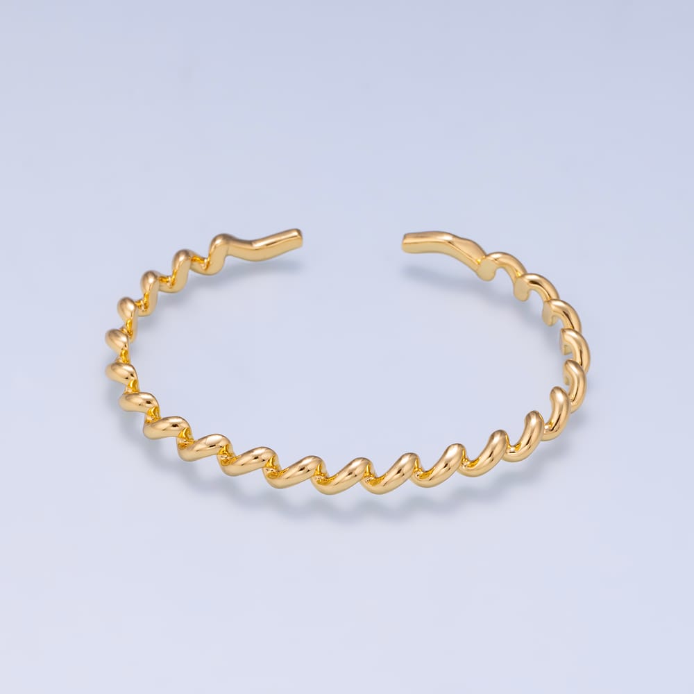 16K Gold Filled Minimalist Coil Slinky Geometric Cuff Bracelet | WA-00713