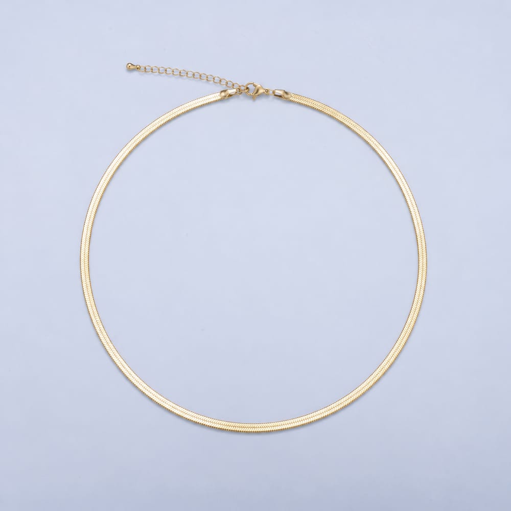 16K Gold Filled 3mm Minimalist Herringbone Chain 20 Inch Necklace | WA-02157