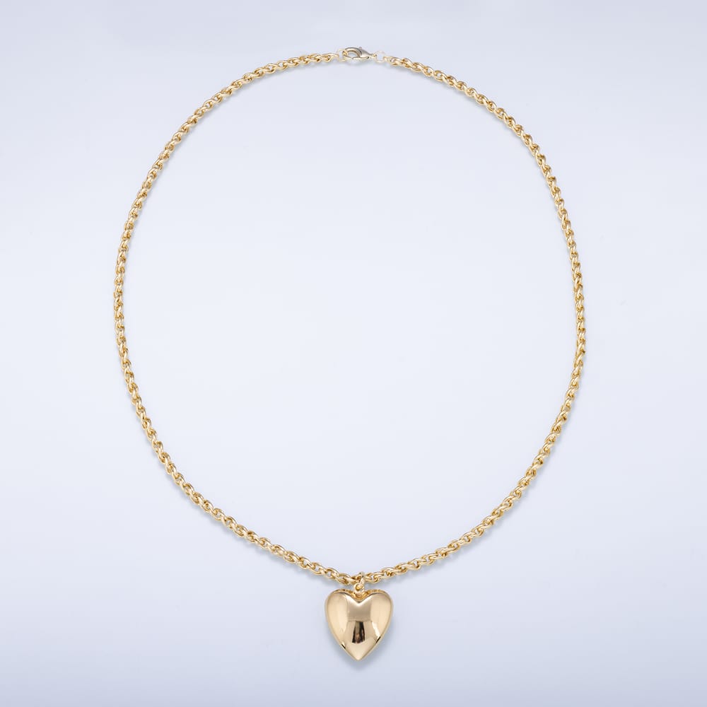 16K Gold Filled 5mm Chubby Heart Minimalist Wheat Chain 33 Inch Necklace | WA-02289