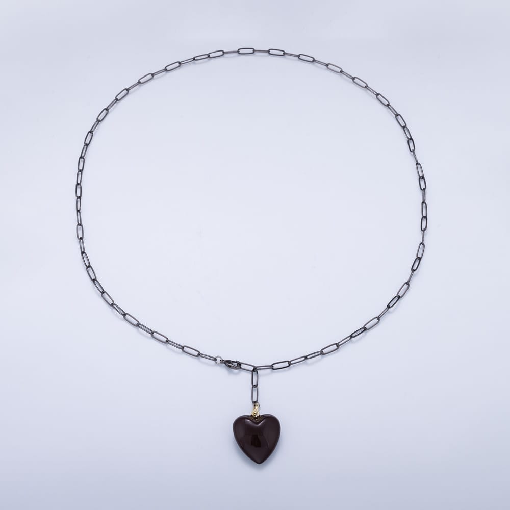 5mm Black Heart Enamel Drop Lariat Paperclip Chain 35 Inch Necklace | WA-02293