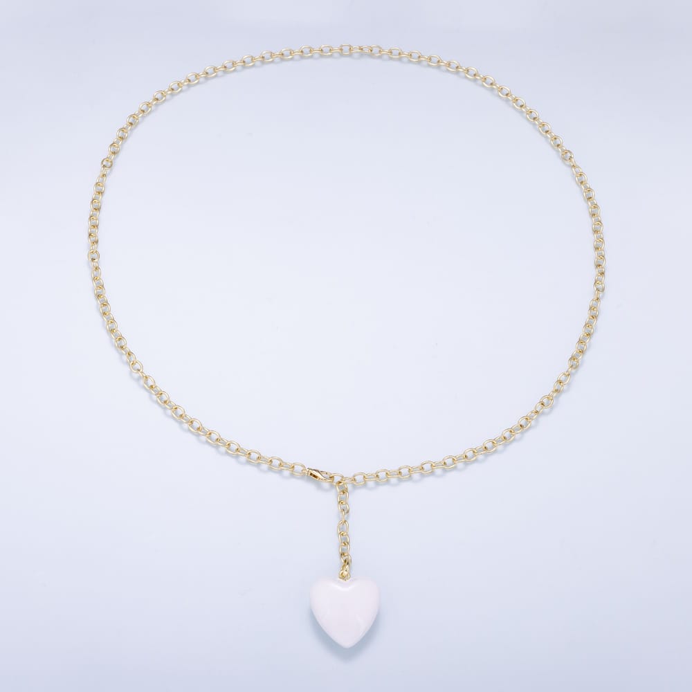 16K Gold Filled 6mm White Heart Enamel Adjustable Drop Lariat Cable Chain 35 Inch Necklace | WA-02340