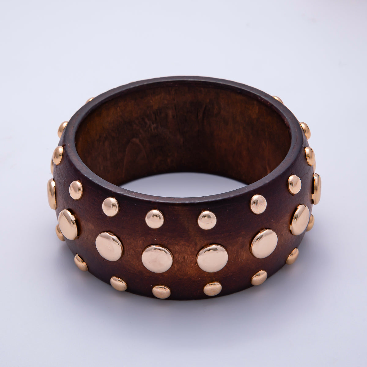 Gold Studded Wood Bangle Statement Bracelet | WA-04314