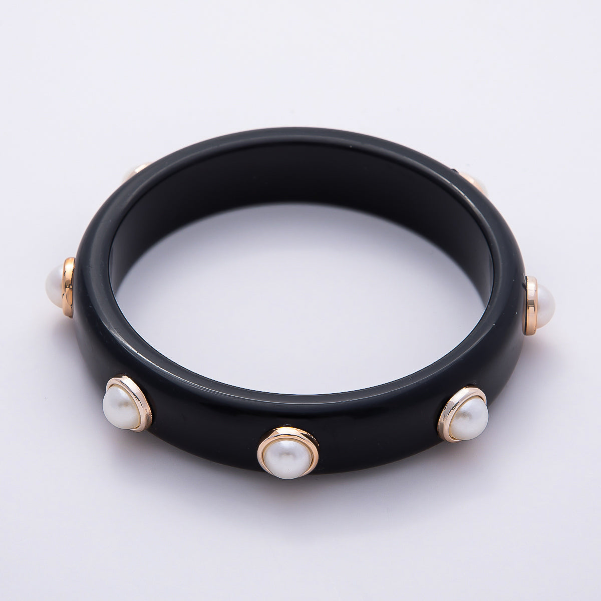 Black, Brown Tortoiseshell Shell Pearl Round Beaded Acrylic Resin Bangle Bracelet | WA-04439 WA-04440