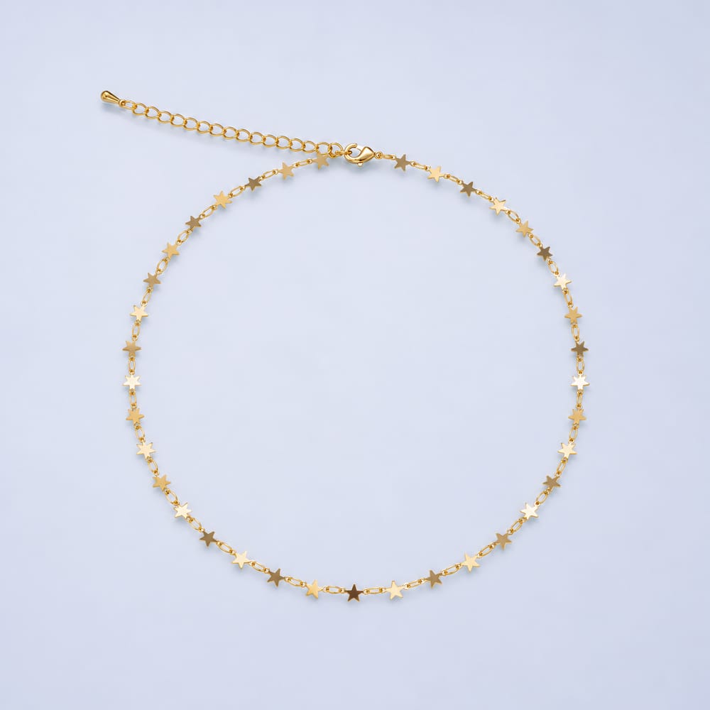 16K Gold Filled 4mm Minimalist Celestial Star Chain 14.5 Inch Choker Necklace | WA-04808