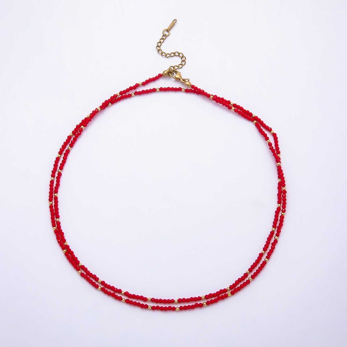 Stainless Steel Gold PVD 3mm Multifaceted Bead Crystal Gemstone Chain 34 Inch Necklace | WA-00029 ~ WA-00069
