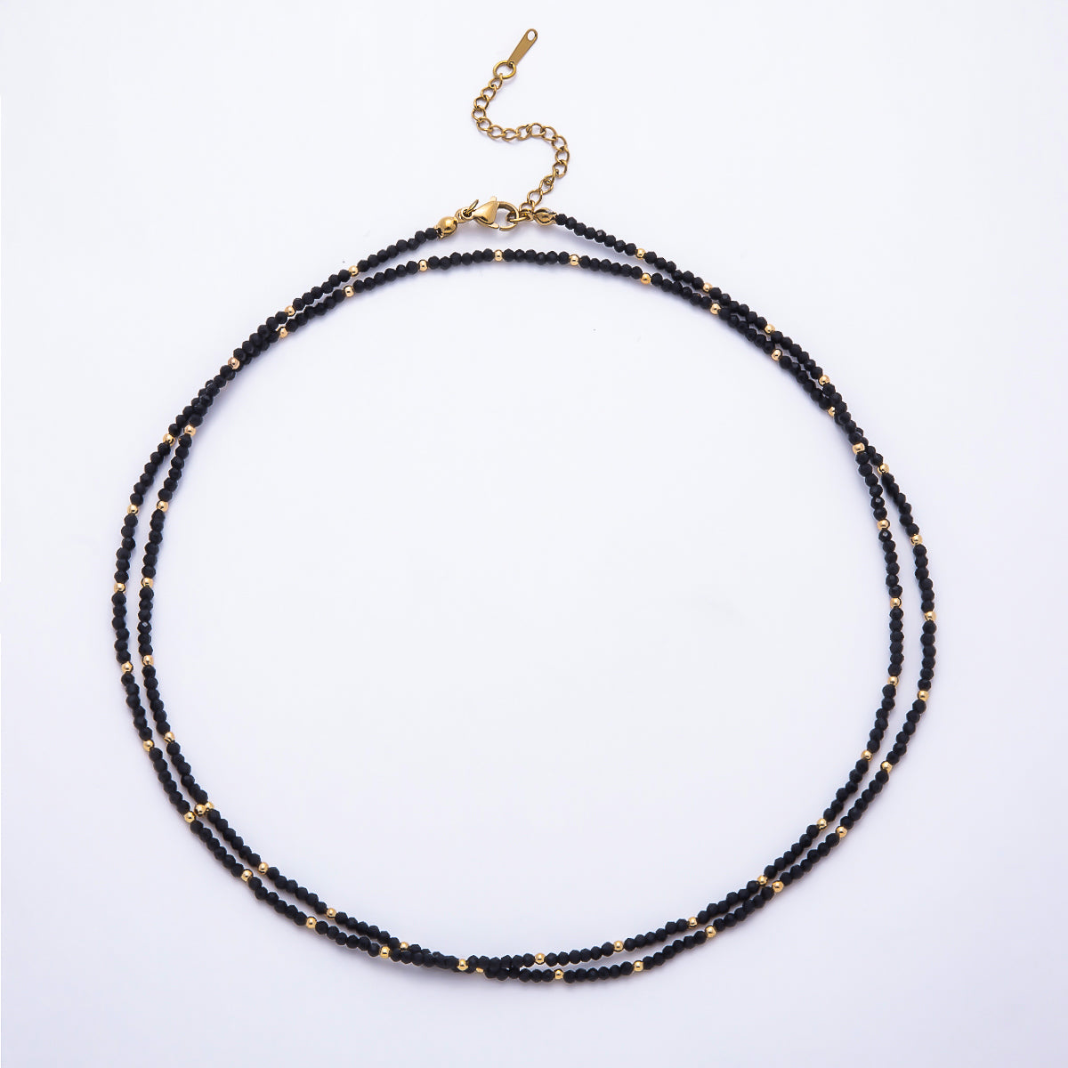 Stainless Steel Gold PVD 3mm Multifaceted Bead Crystal Gemstone Chain 34 Inch Necklace | WA-00029 ~ WA-00069