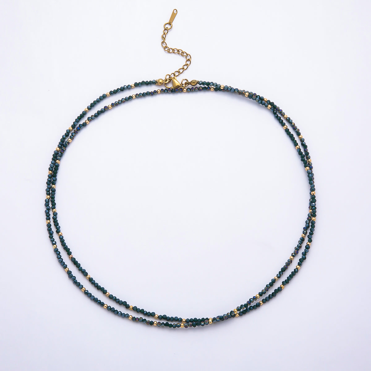Stainless Steel Gold PVD 3mm Multifaceted Bead Crystal Gemstone Chain 34 Inch Necklace | WA-00029 ~ WA-00069