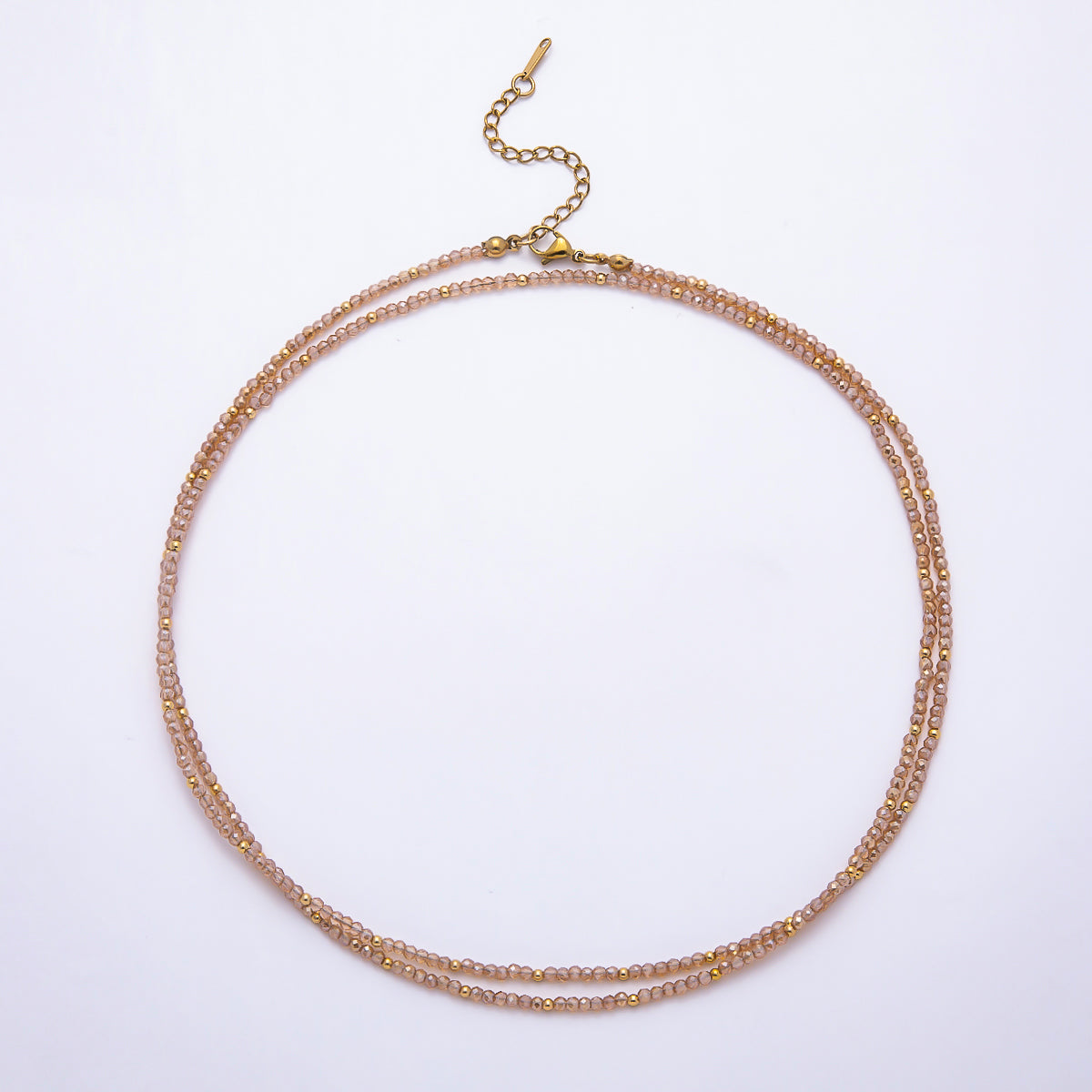 Stainless Steel Gold PVD 3mm Multifaceted Bead Crystal Gemstone Chain 34 Inch Necklace | WA-00029 ~ WA-00069