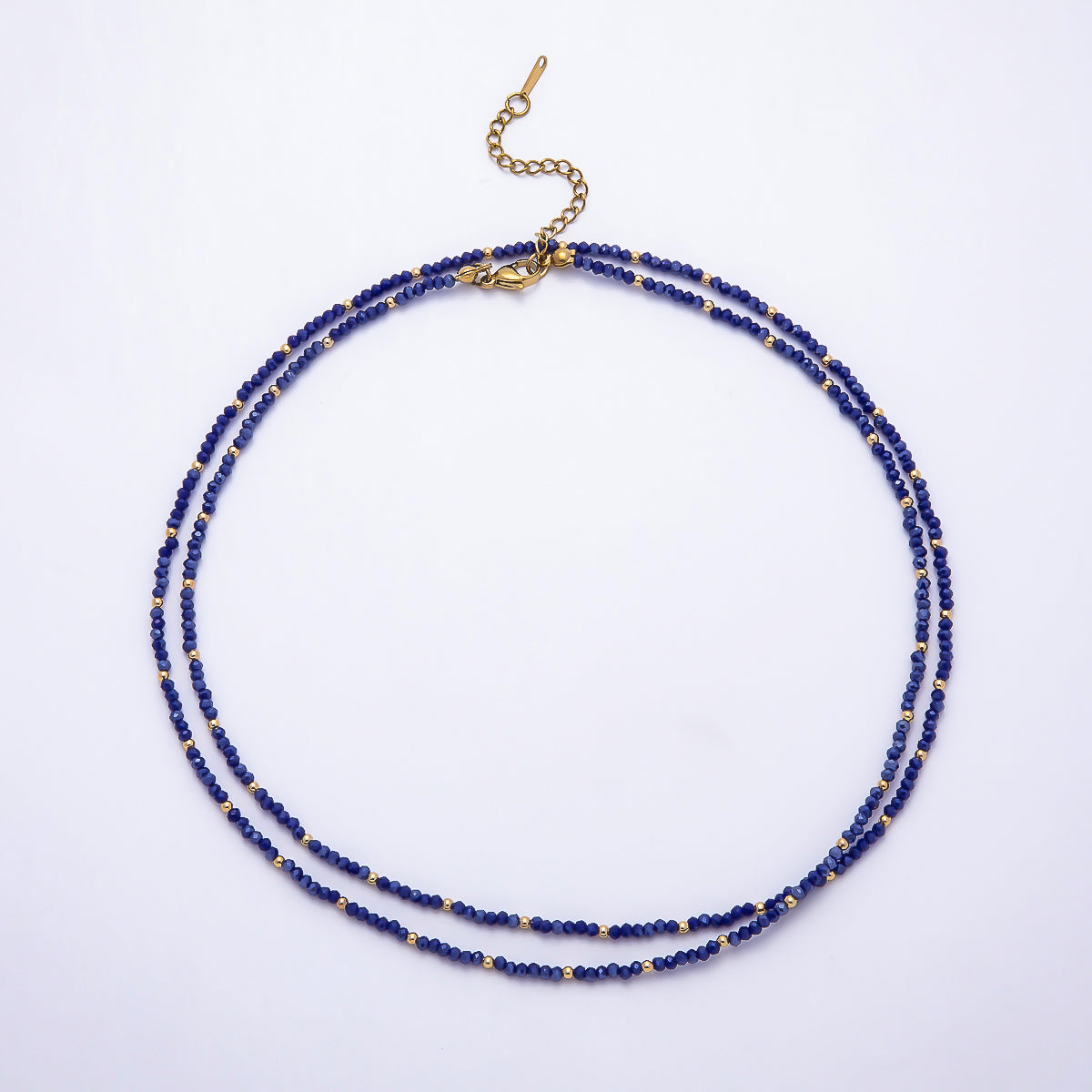Stainless Steel Gold PVD 3mm Multifaceted Bead Crystal Gemstone Chain 34 Inch Necklace | WA-00029 ~ WA-00069