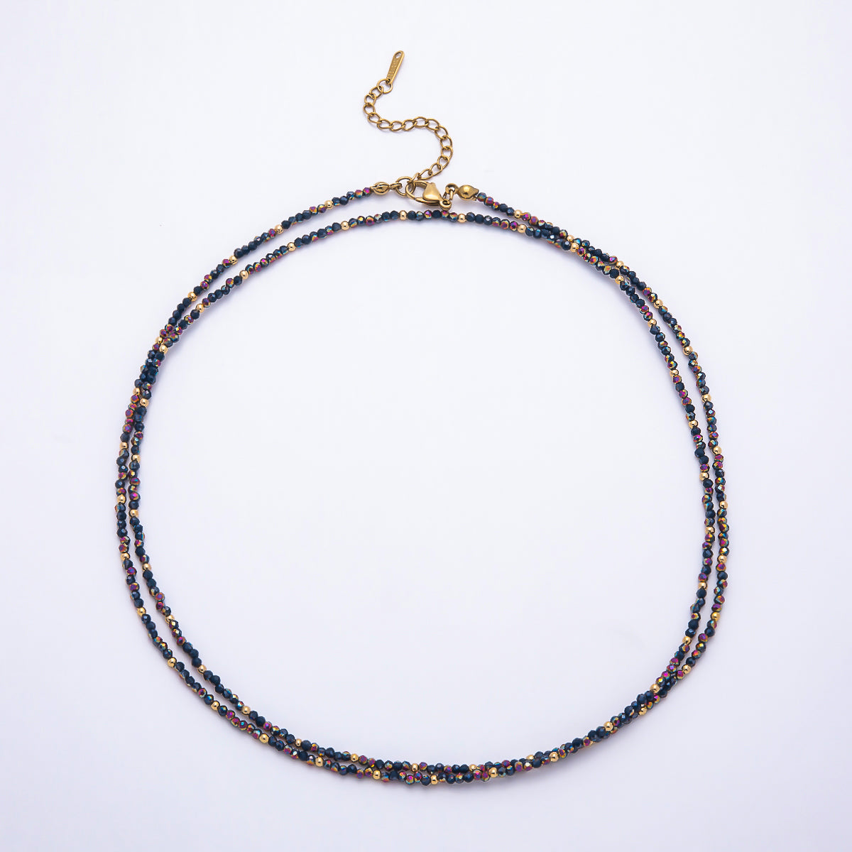 Stainless Steel Gold PVD 3mm Multifaceted Bead Crystal Gemstone Chain 34 Inch Necklace | WA-00029 ~ WA-00069