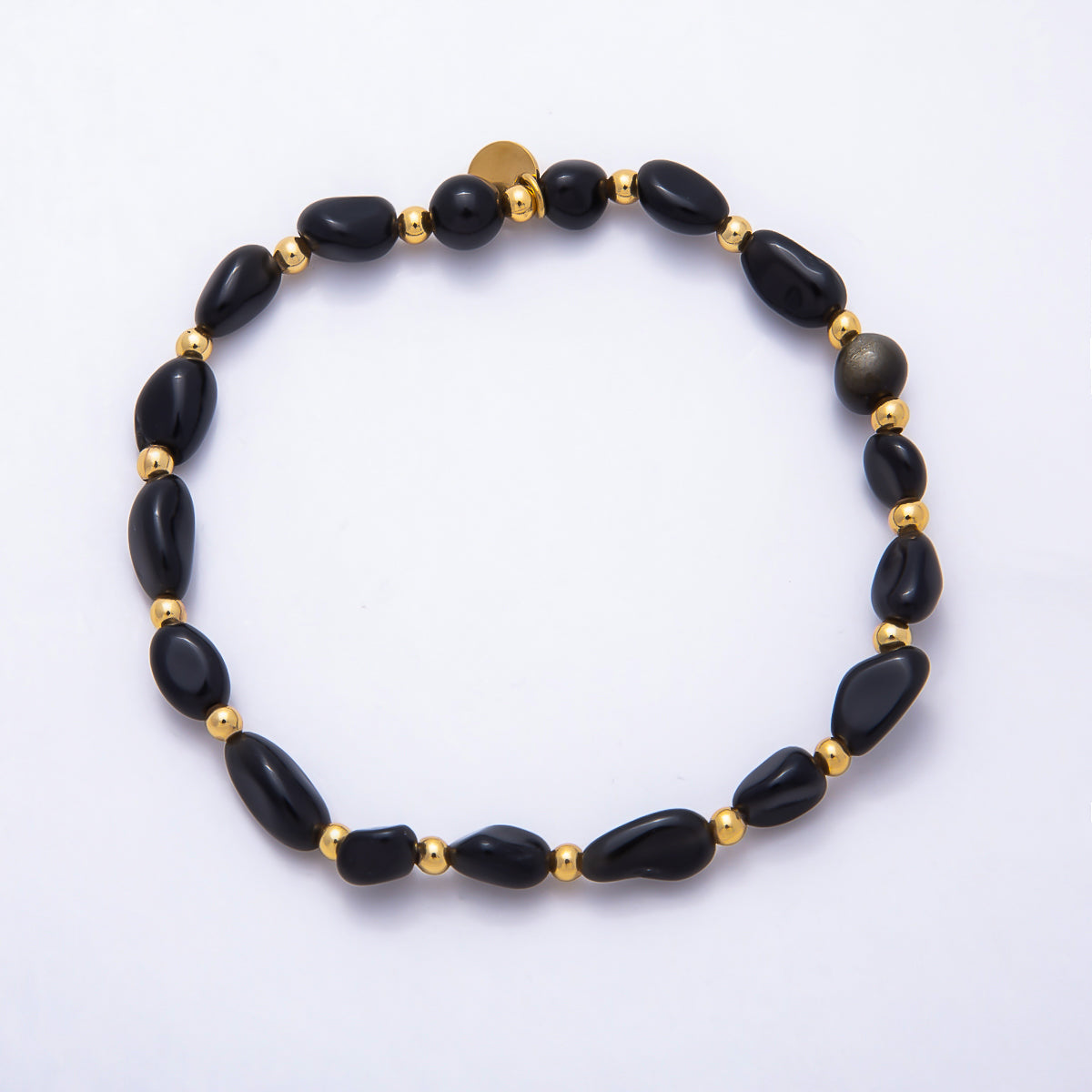 Stainless Steel PVD Gold Gemstone Pebble Bead 7.5 Inch Stretch Bracelet | WA-00120 ~ WA-00160