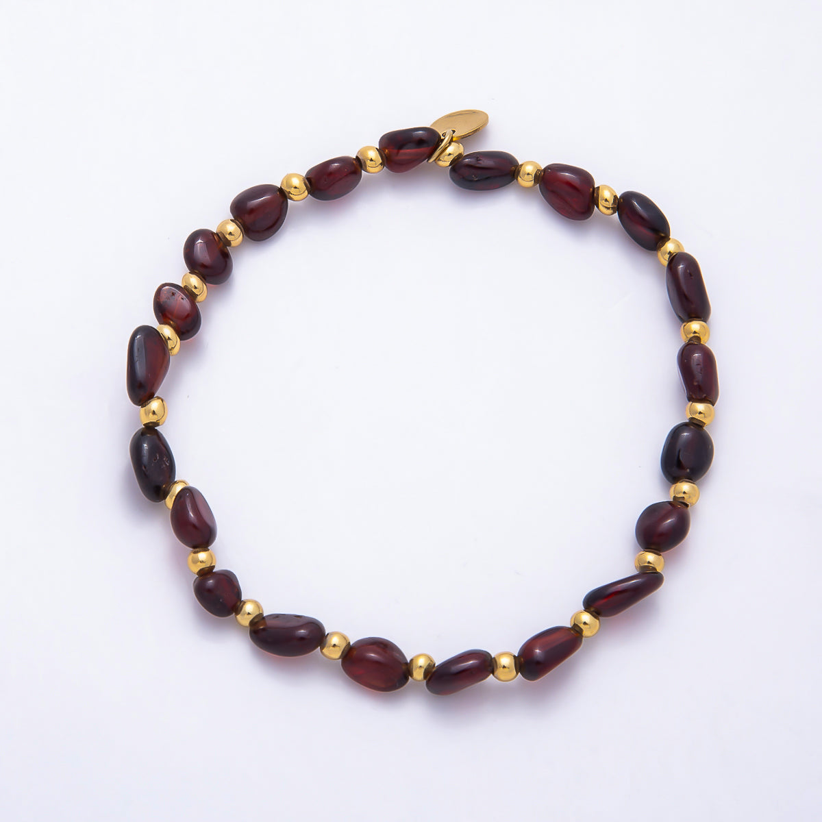 Stainless Steel PVD Gold Gemstone Pebble Bead 7.5 Inch Stretch Bracelet | WA-00120 ~ WA-00160