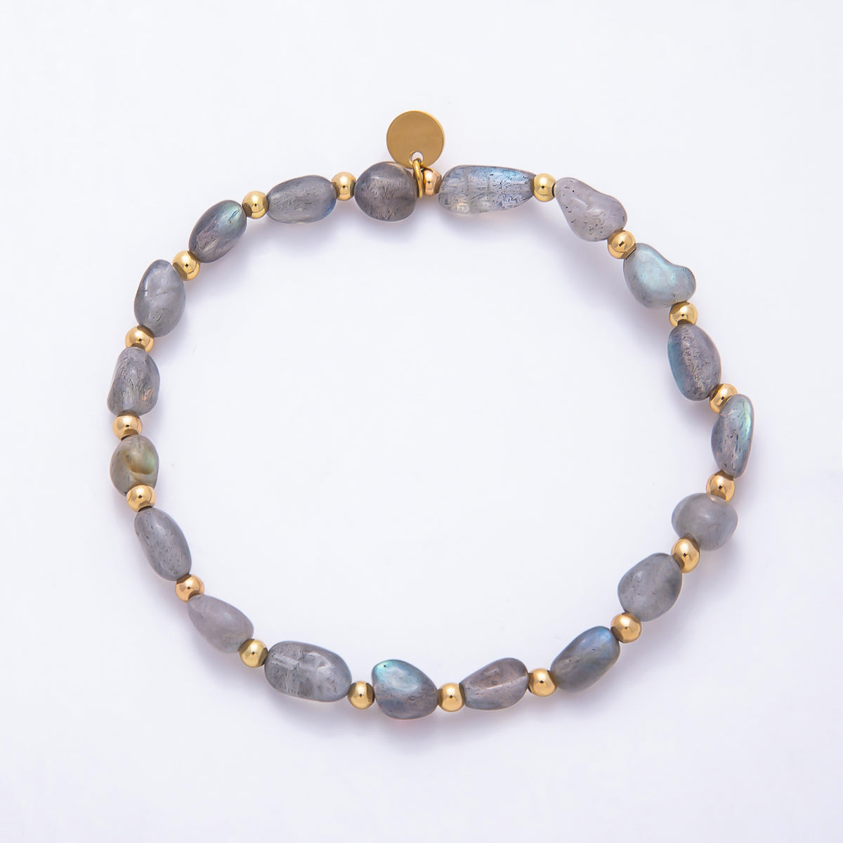 Stainless Steel PVD Gold Gemstone Pebble Bead 7.5 Inch Stretch Bracelet | WA-00120 ~ WA-00160