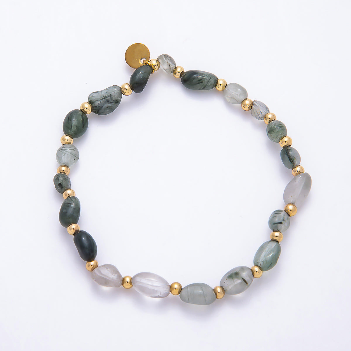 Stainless Steel PVD Gold Gemstone Pebble Bead 7.5 Inch Stretch Bracelet | WA-00120 ~ WA-00160