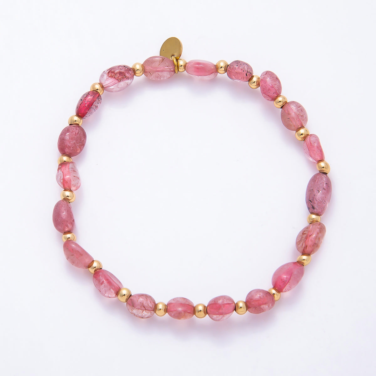 Stainless Steel PVD Gold Gemstone Pebble Bead 7.5 Inch Stretch Bracelet | WA-00120 ~ WA-00160