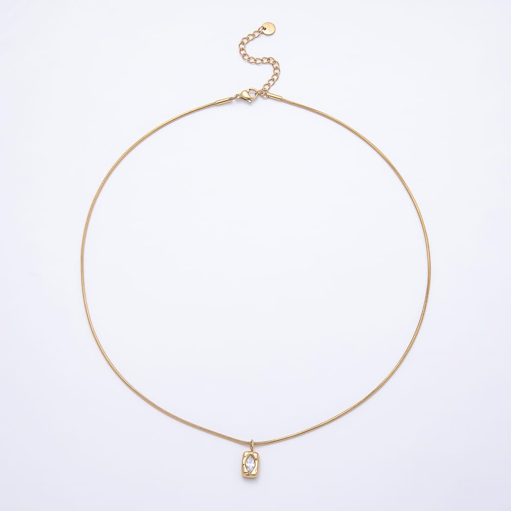 Stainless Steel 15mm Clear Marquise CZ Molten Snake Chain 18 Inch Necklace in Gold & Silver | WA-00164 WA-00165