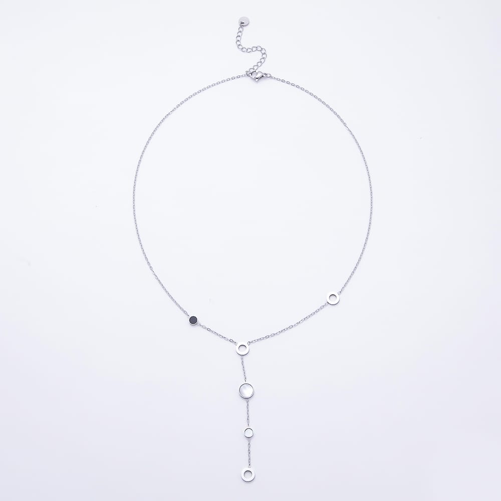 Stainless Steel 5mm Shell Pearl Black Enamel Round Cable Lariat Chain 17.5 Inch Necklace in Gold & Silver | WA-00166 WA-00167