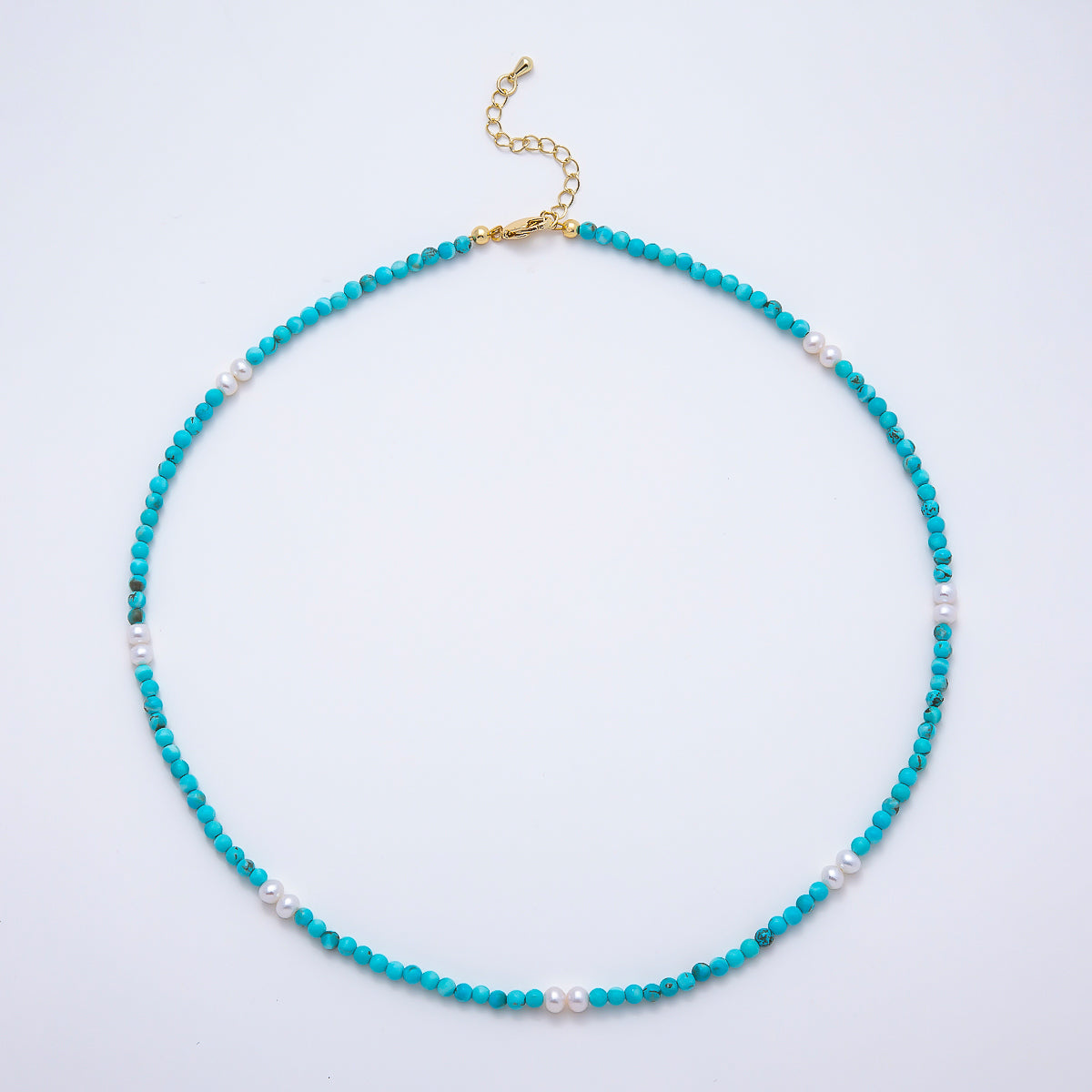 16K Gold Filled 4mm Shell Pearl Turquoise Gemstone Chain 16.5 Inch Necklace w. Extender | WA-00250 WA-00258