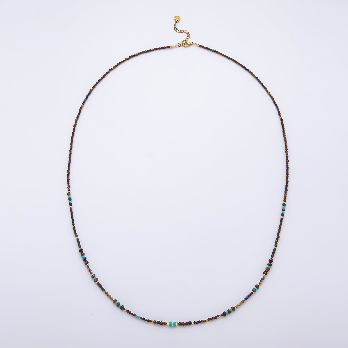 Handmade 2mm Turquoise Tiger Eye Multifaceted Round Rondelle Gemstone Chain 30 Inch Necklace | WA-00290