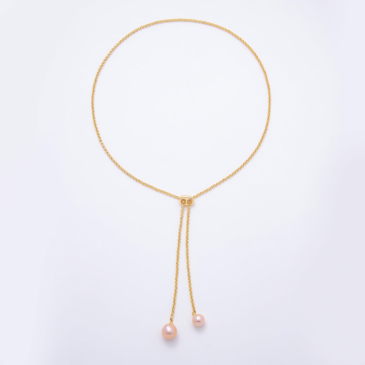 Stainless Steel 2.5mm Pink Shell Pearl Drop Lariat Rolo Chain 13.3 Inch Necklace | WA-00304
