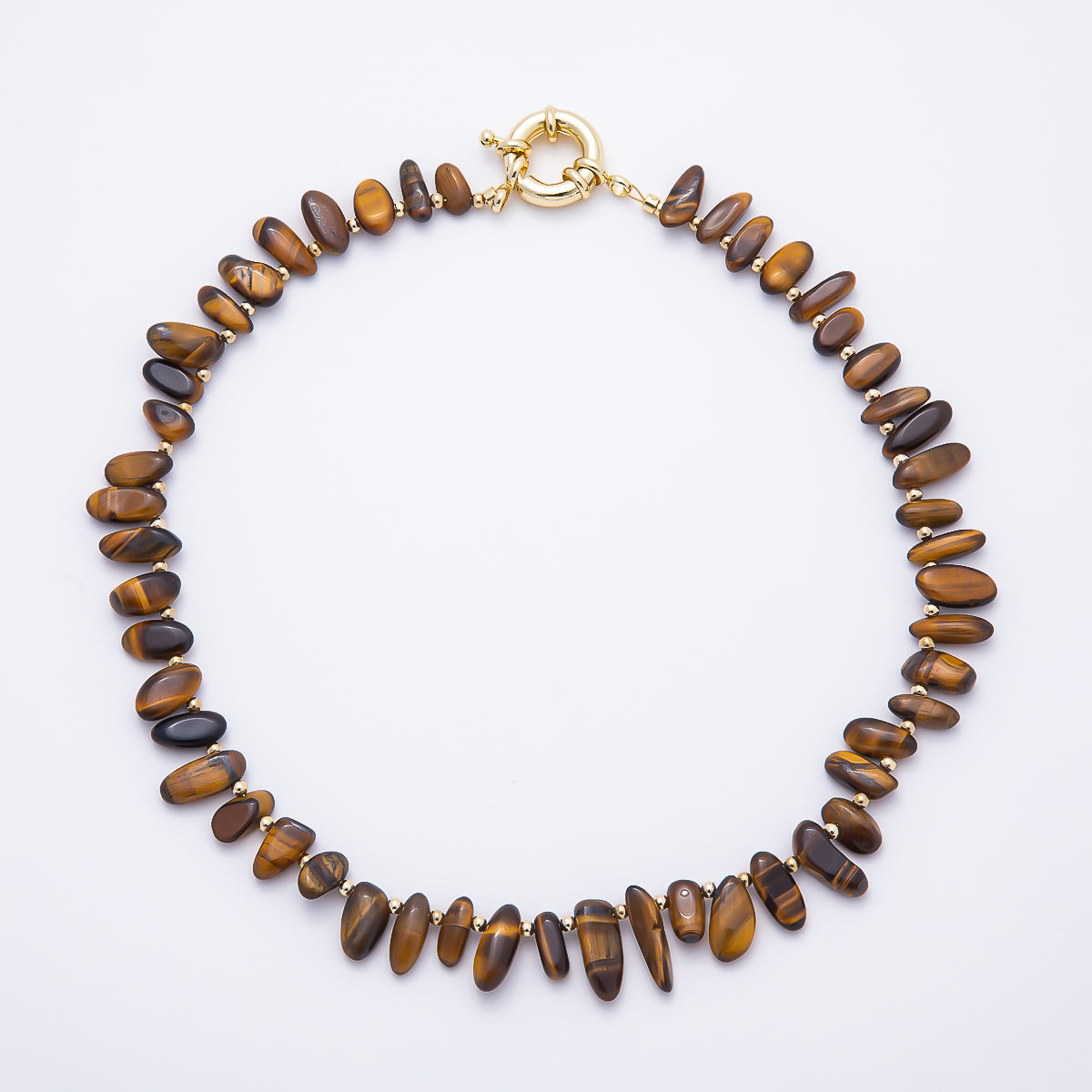 16K Gold Filled 3mm Tiger Eye Stick Beaded Statement Gemstone 18 Inch Necklace | WA-00307