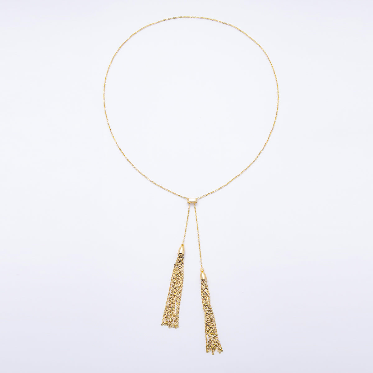 16K Gold Filled 2mm Tassel Adjustable Bolo Slider Lariat 13 Inch Necklace | WA-00313