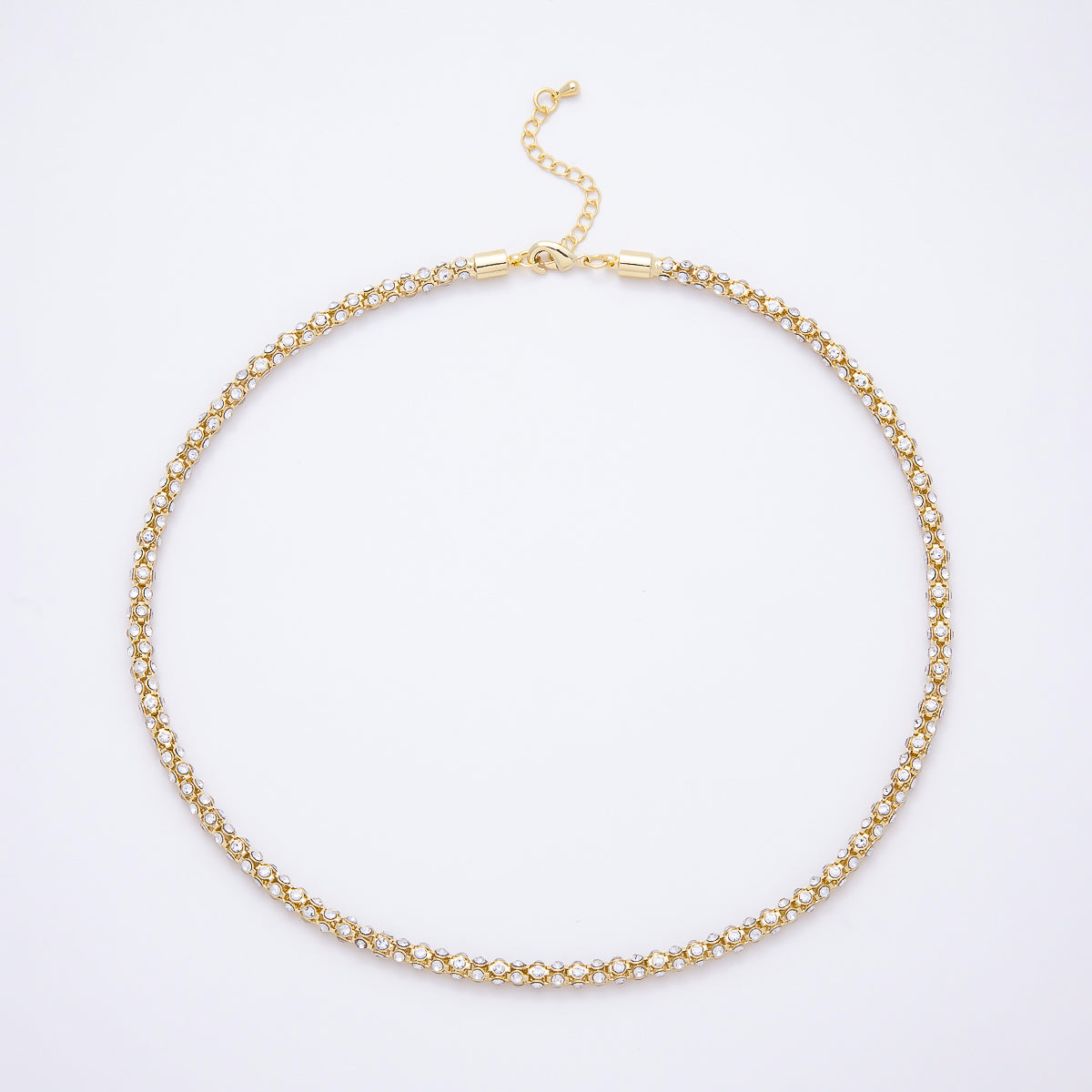 16K Gold Filled 5mm Clear Micro Paved CZ Crystal Round Tennis 18.5 Inch Necklace | WA-00315
