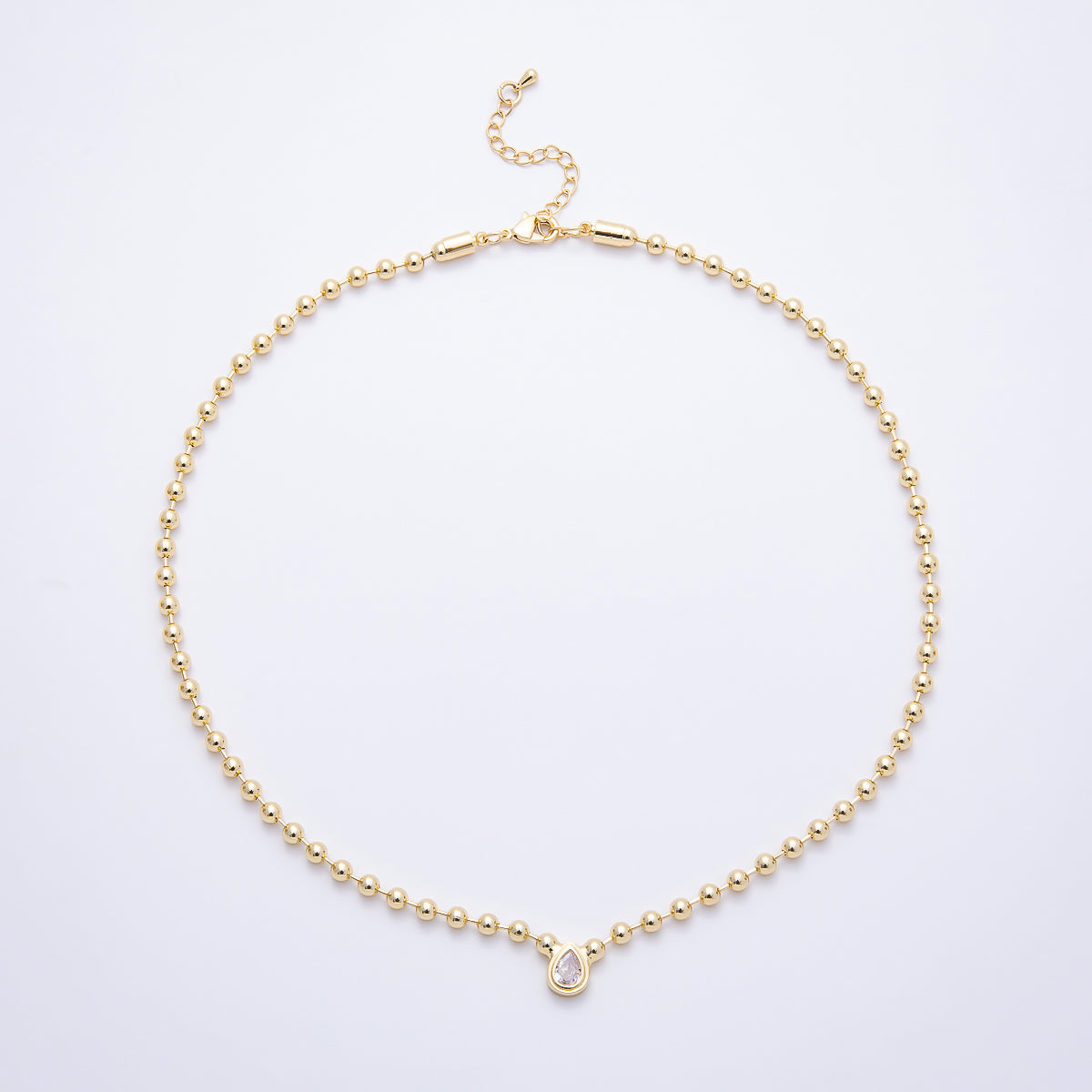 16K Gold Filled 10mm Teardrop CZ Minimalist Ball Chain 18 Inch Necklace | WA-00316