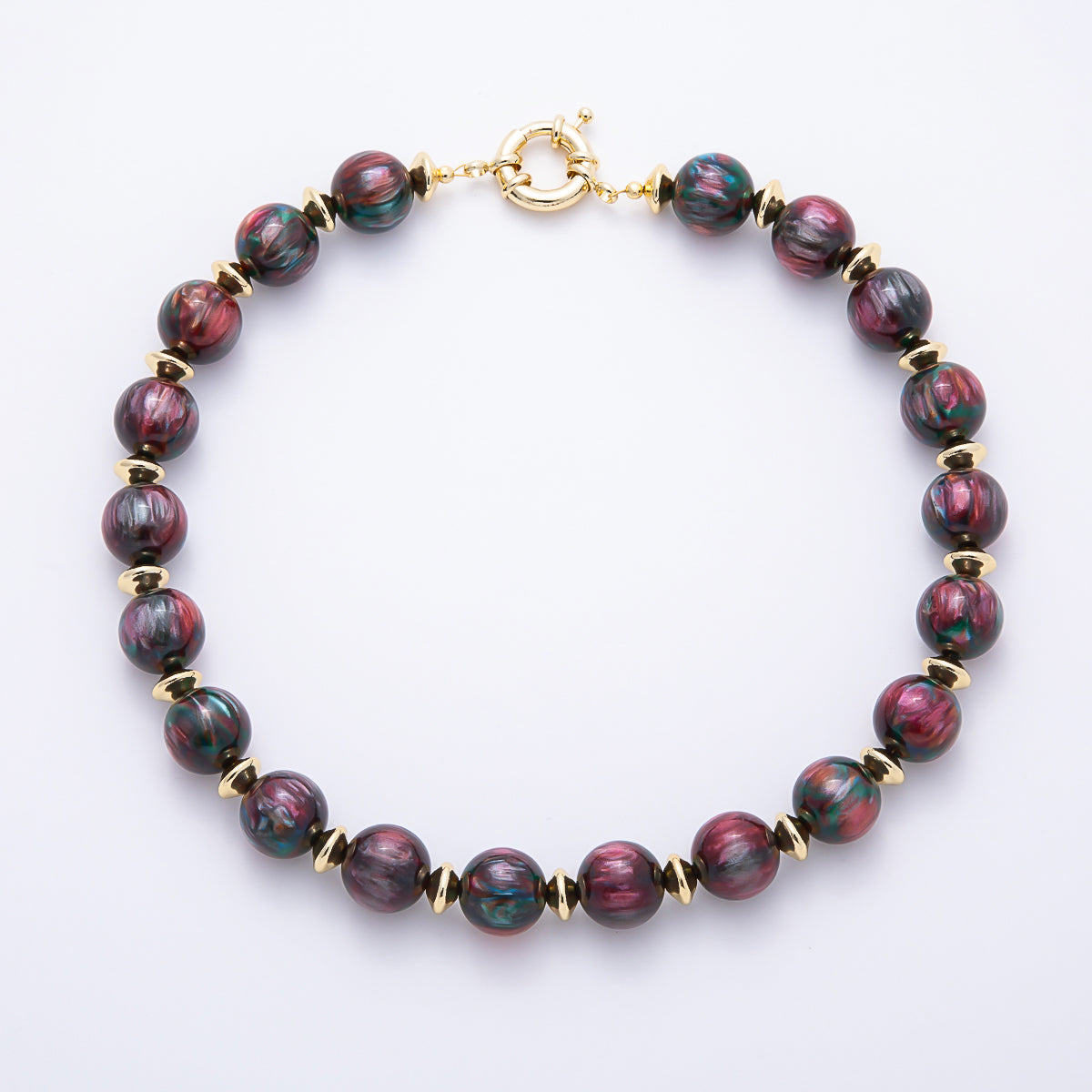 16K Gold Filled 16mm Colorful Swirl Marbled Natural Gemstone Beads 19Inch Necklace | WA-00335