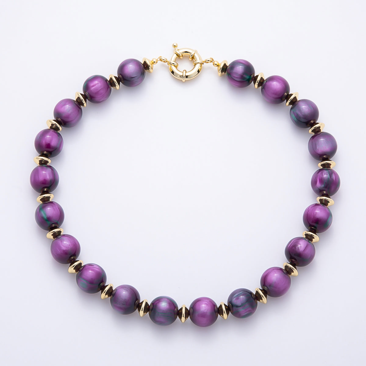 16K Gold Filled 16mm Colorful Swirl Marbled Natural Gemstone Beads 19Inch Necklace | WA-00335