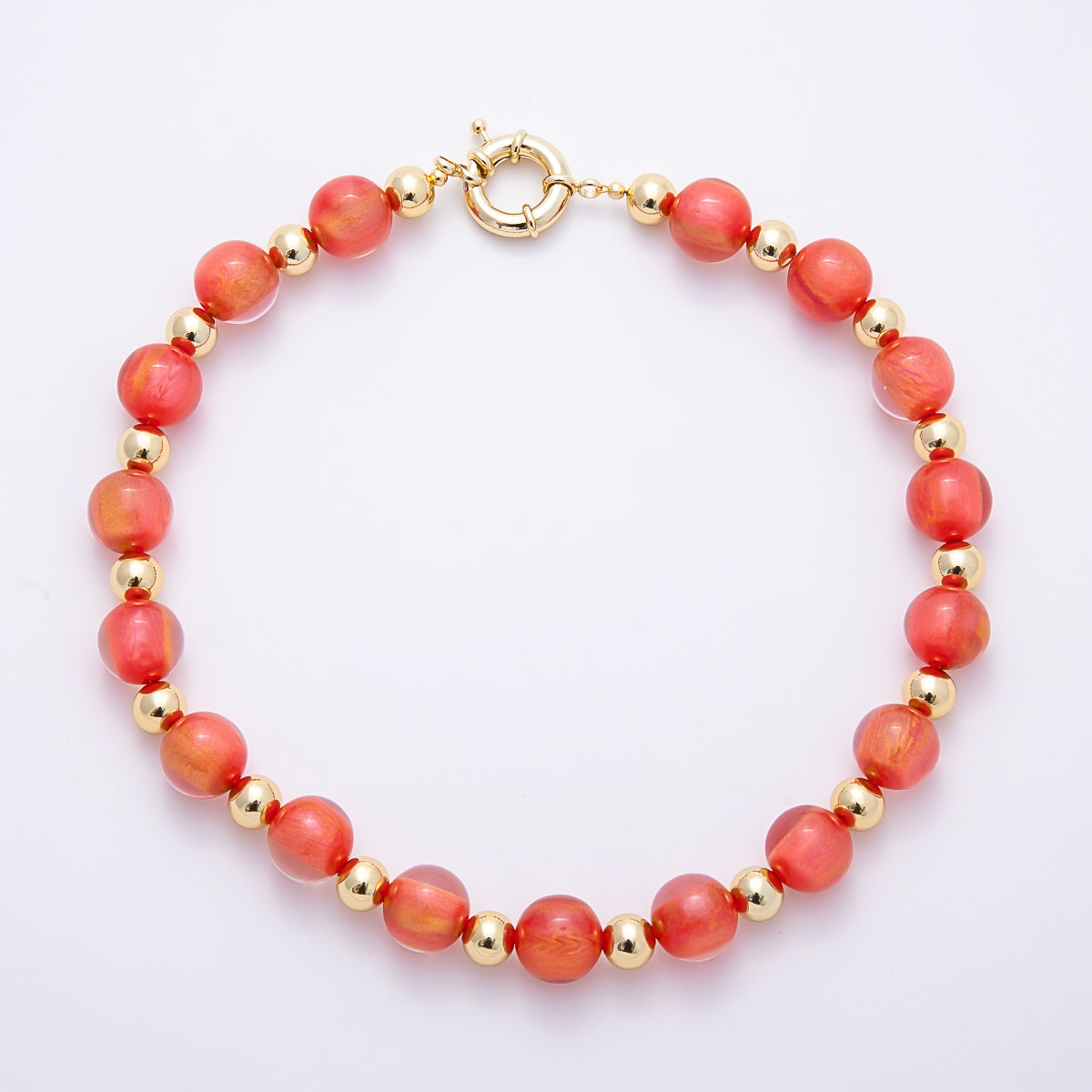 16K Gold Filled 16mm Multicolor Cat's Eye Glass Beads 19 Inch Necklace | WA-00385