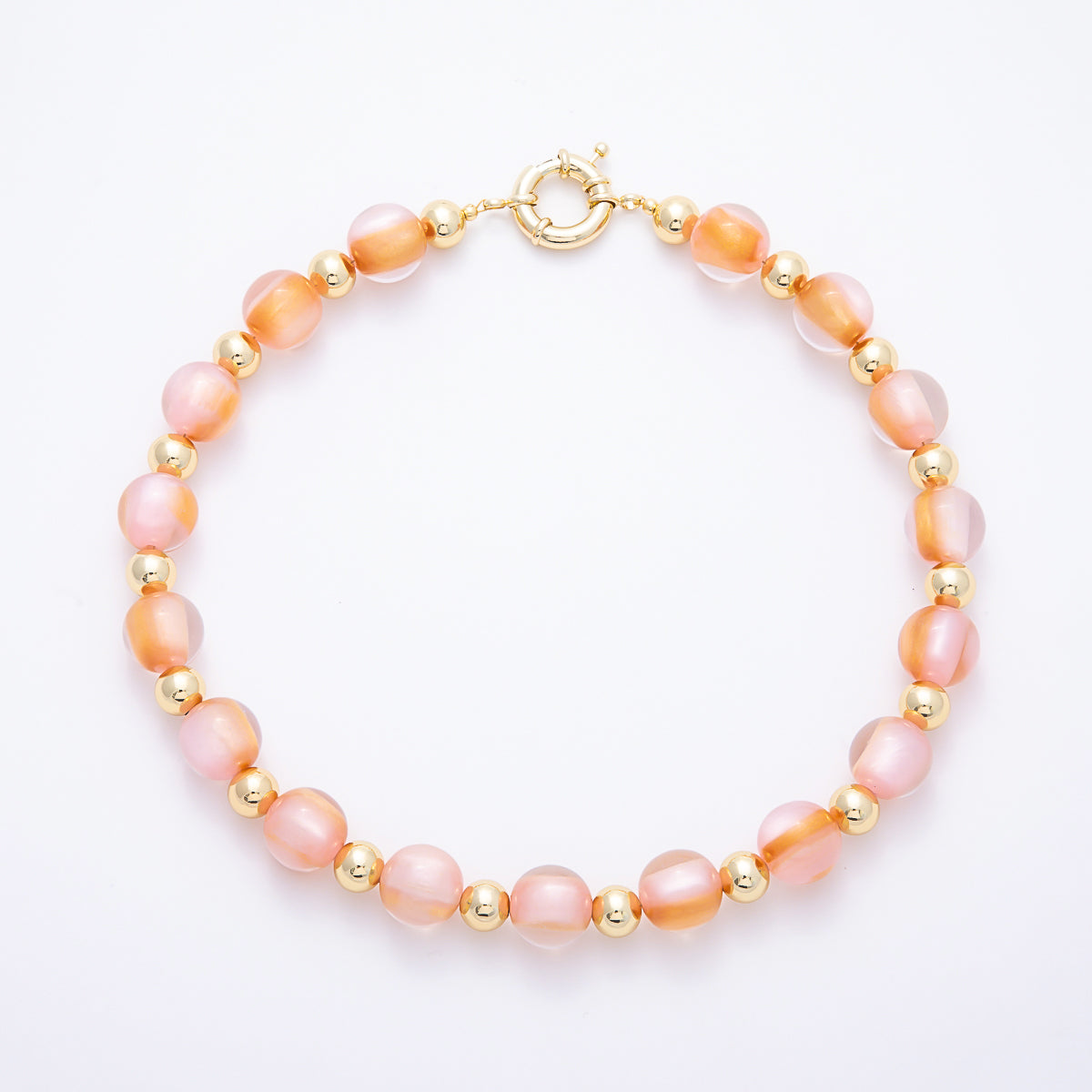 16K Gold Filled 16mm Multicolor Cat's Eye Glass Beads 19 Inch Necklace | WA-00385