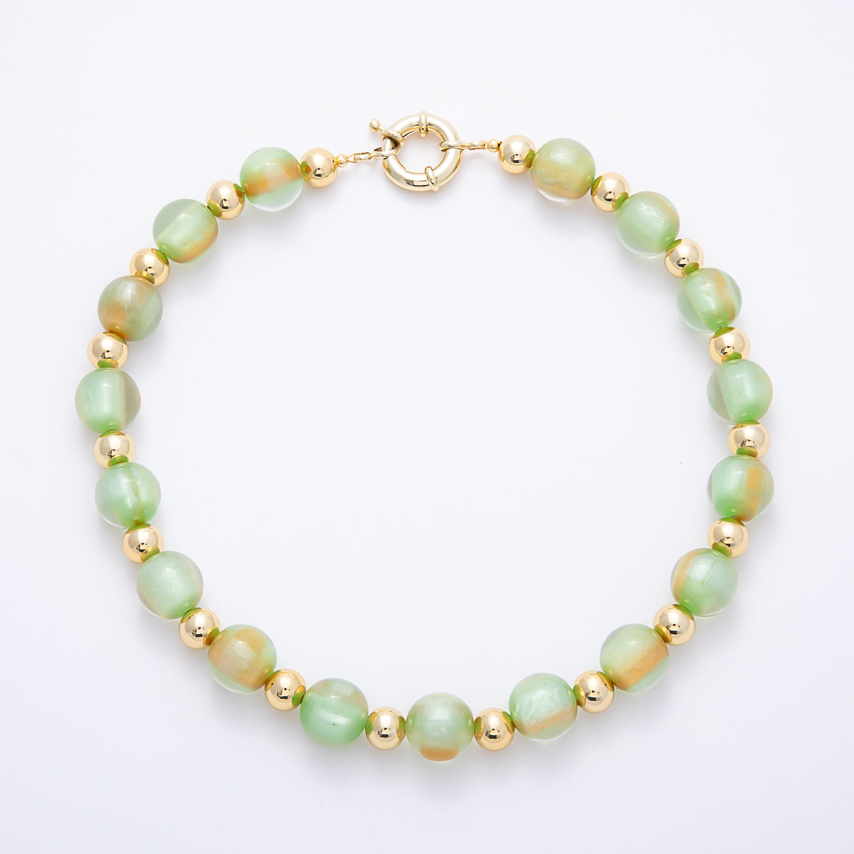 16K Gold Filled 16mm Multicolor Cat's Eye Glass Beads 19 Inch Necklace | WA-00385