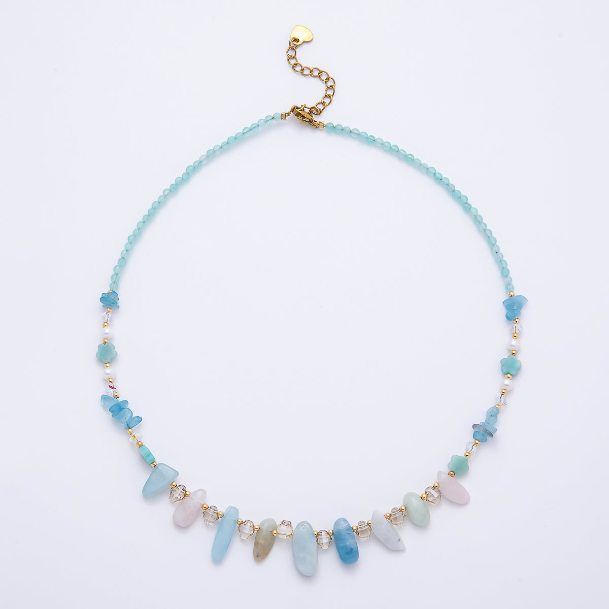 Handmade 3mm Blue Aquamarine Spiked Multifaceted Round Gemstone Chain 16 Inch Necklace | WA-00382