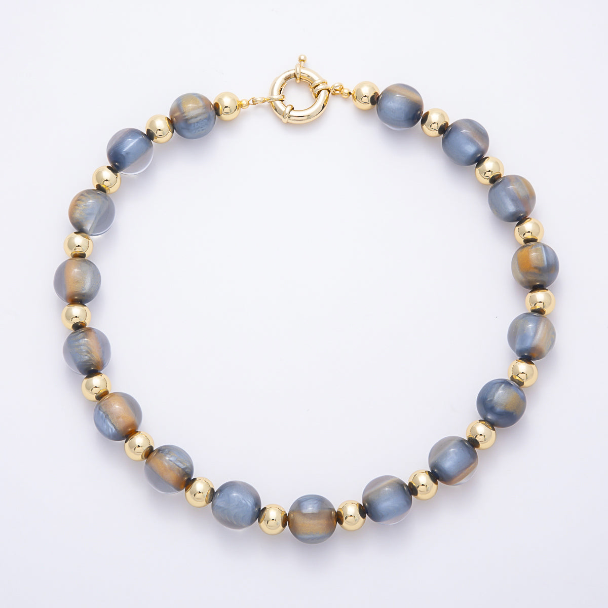 16K Gold Filled 16mm Multicolor Cat's Eye Glass Beads 19 Inch Necklace | WA-00385