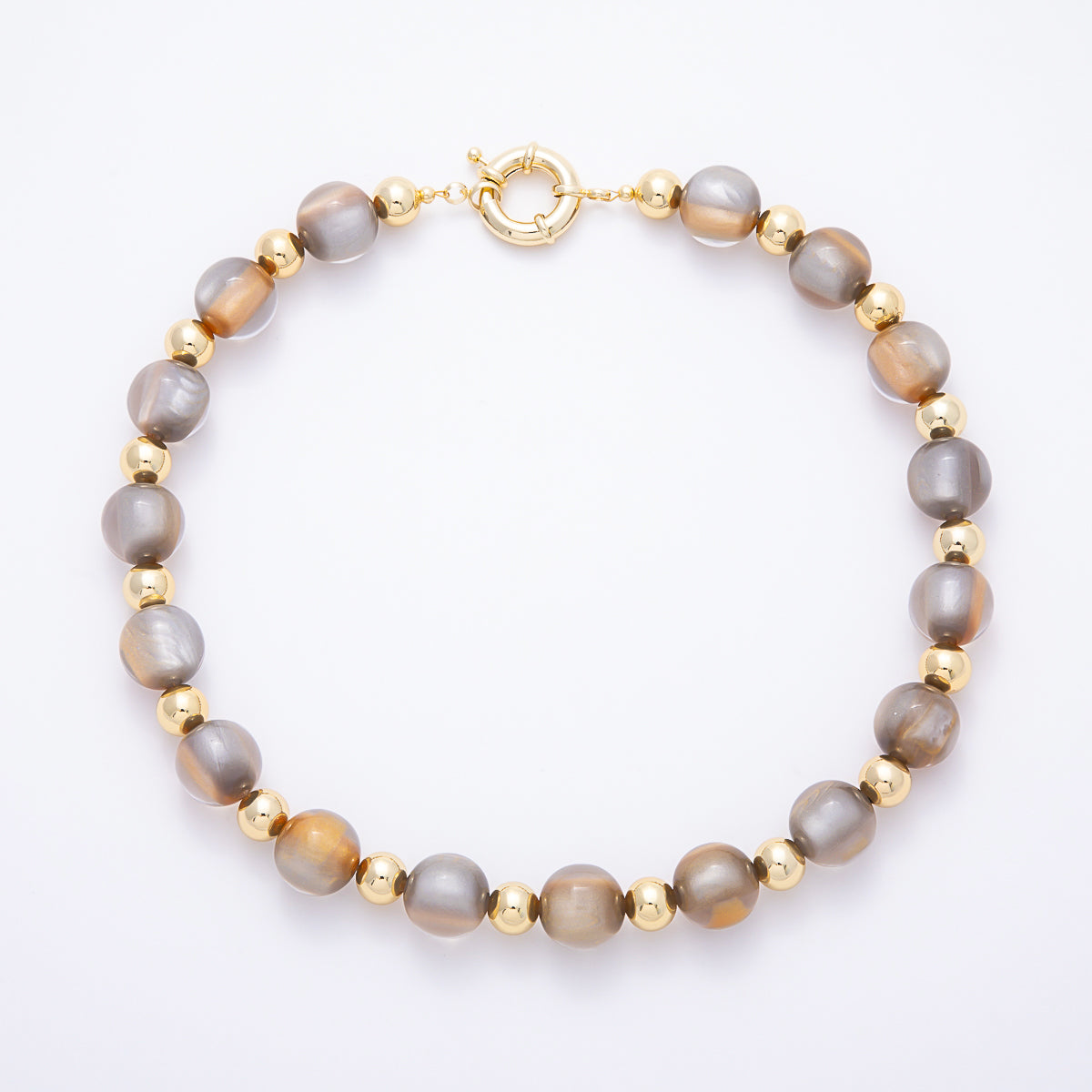 16K Gold Filled 16mm Multicolor Cat's Eye Glass Beads 19 Inch Necklace | WA-00385